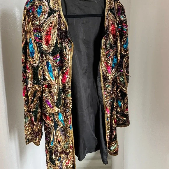 Vintage rainbow sparkly sequin cardigan blazer